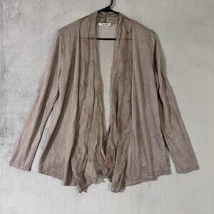 Elena Baldi Italy Lightweight Cardigan Taupe Floral Silk Scarf Trim Womens L